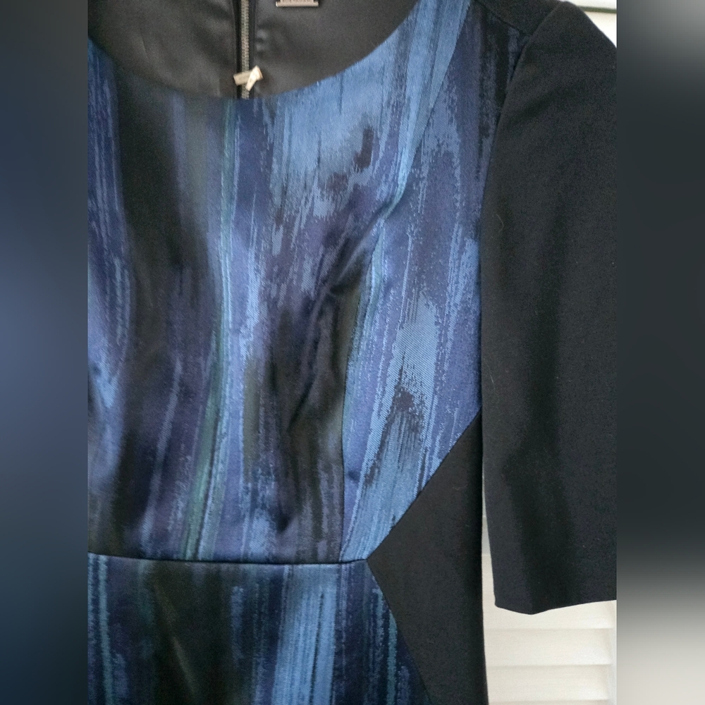 Elie Tahari Blue Metallic Watercolor Sheath Dress Size 0 - Picture 6 of 10
